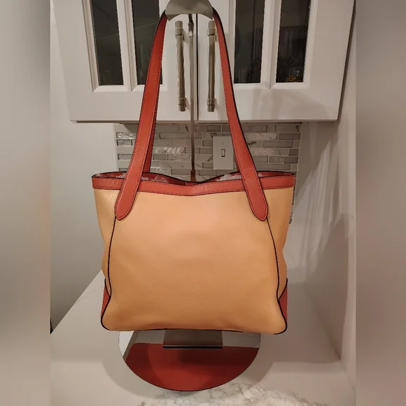 Coach Horse & Carriage Tote - LIKE NEW Tan and Salmon Pink (MSRP $398) - Picture 3 of 16